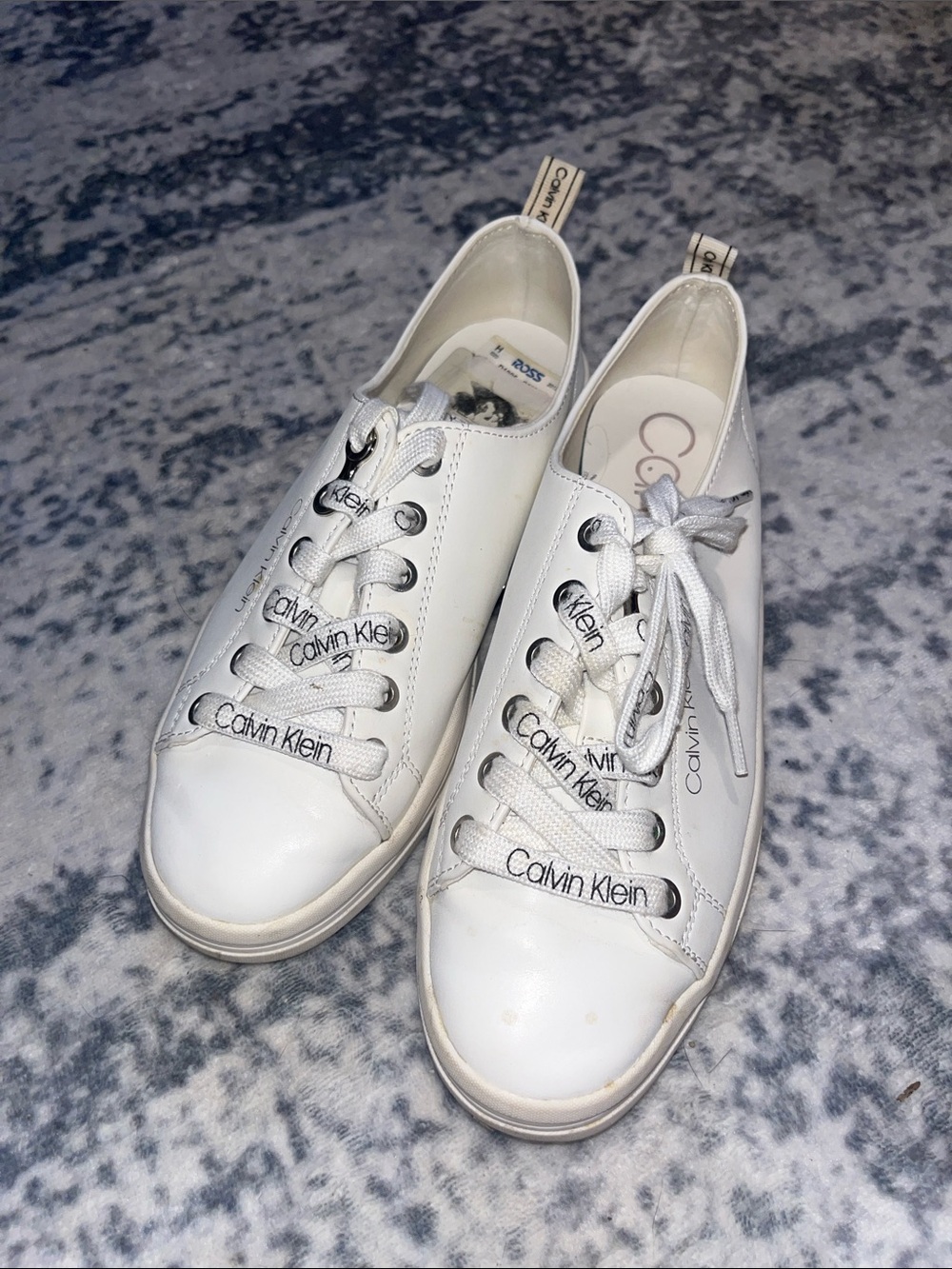 Calvin Klein White Low-Top Logo Lace Sneakers